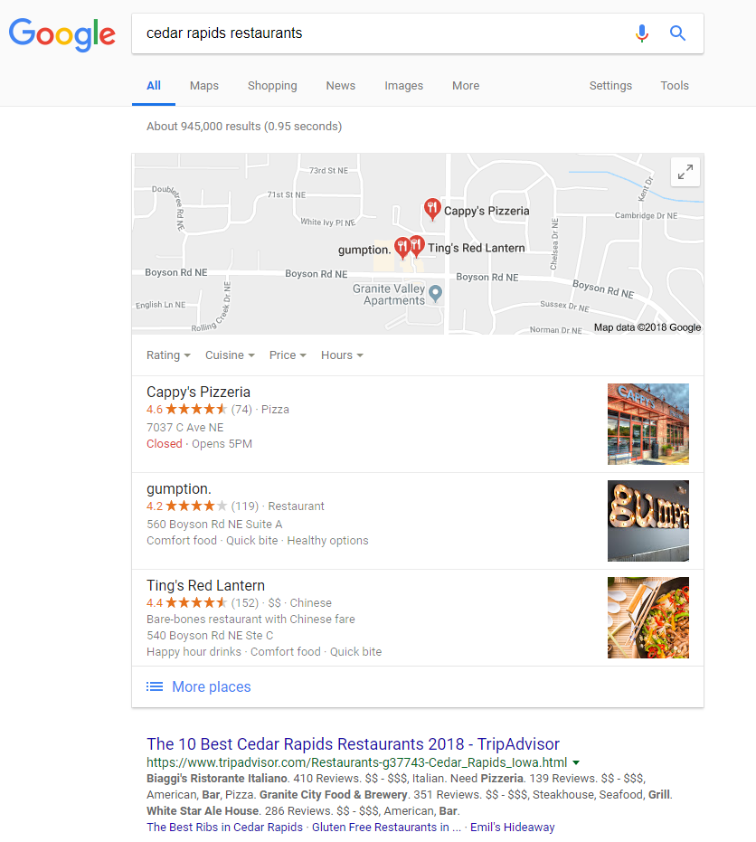 Local Search Engine Results Example